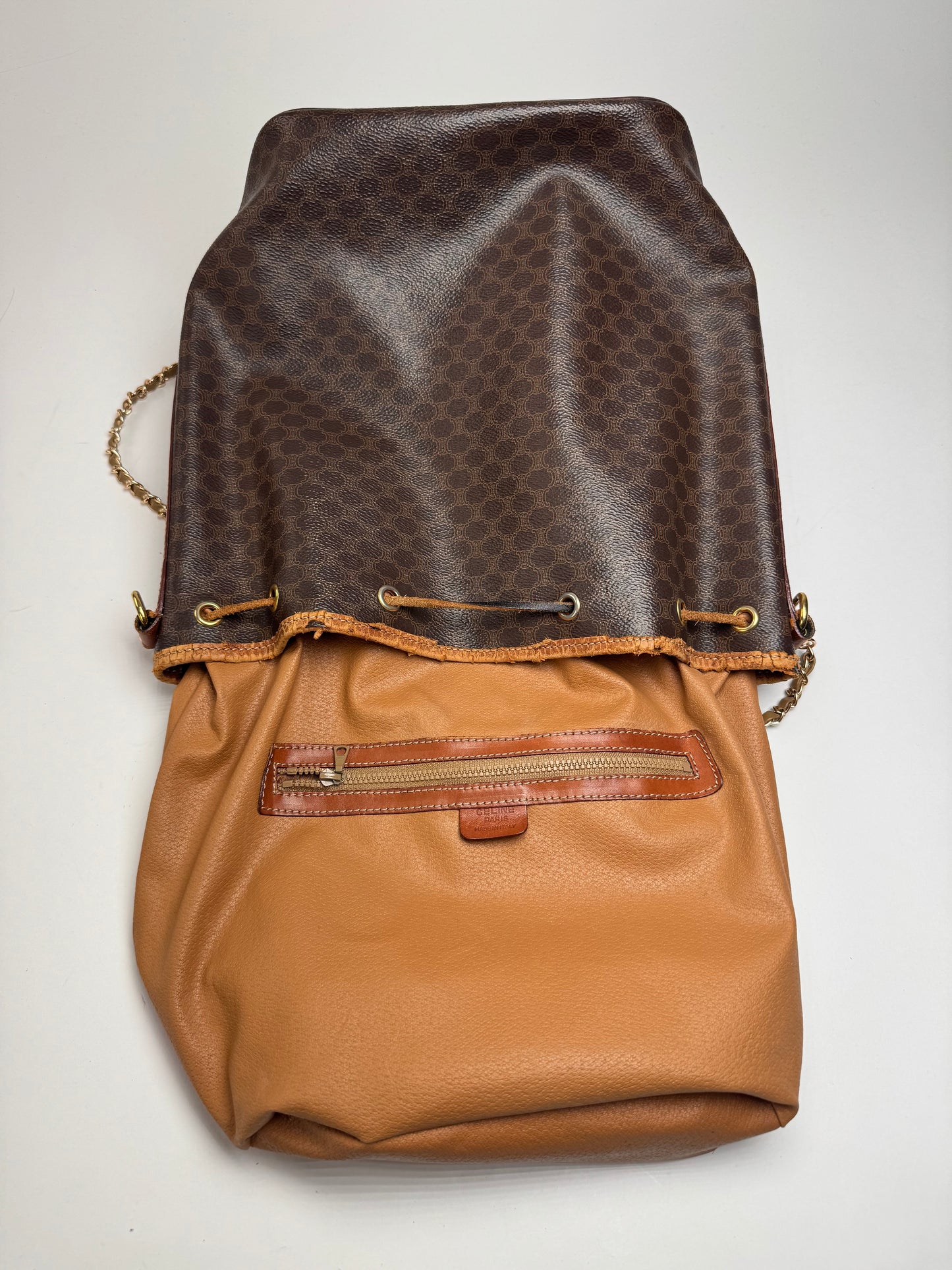 Vintage Celine Paris Sac Seau Monogram Leather Bag Brown
