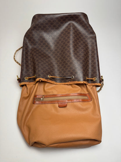 Vintage Celine Paris Sac Seau Monogram Leather Bag Brown