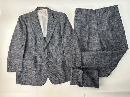 Vintage Givenchy Wool Suit Gray Blue Stripe M