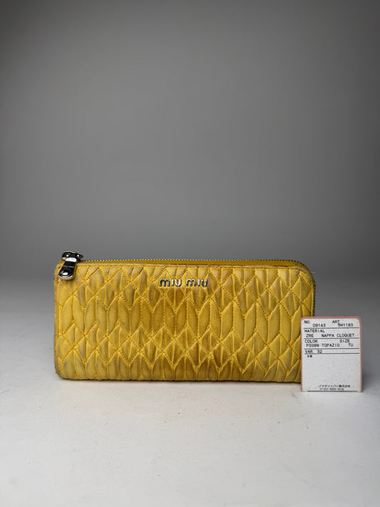 Vintage Miu Miu Metallasse Leather Wallet Yellow