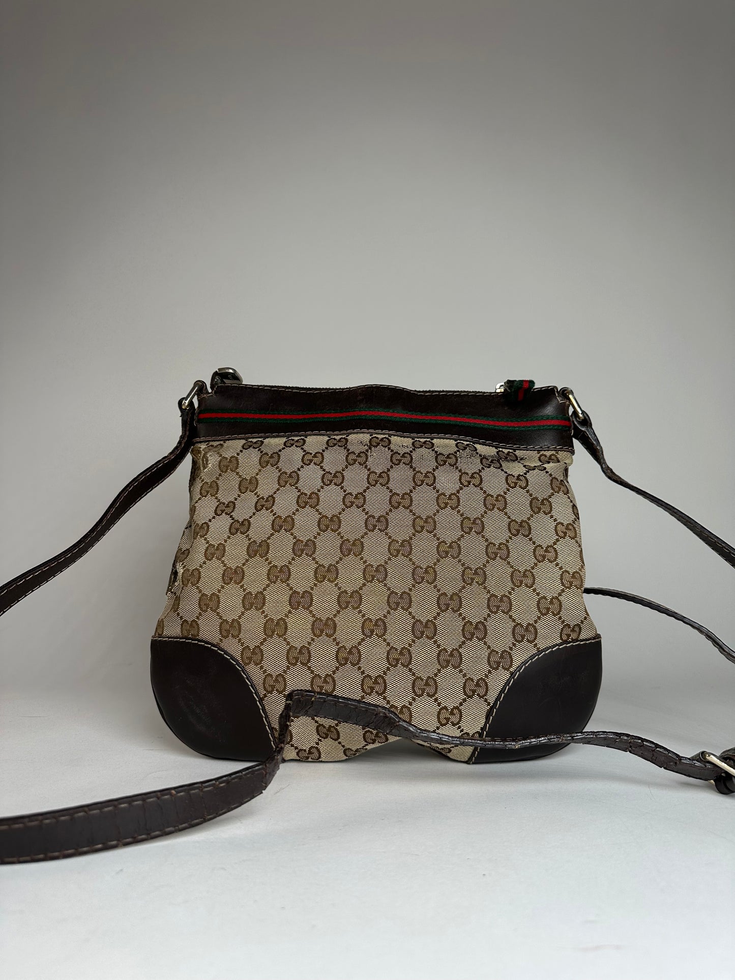 Vintage Gucci Monogram Shoulder / Crossbody Bag Beige Brown