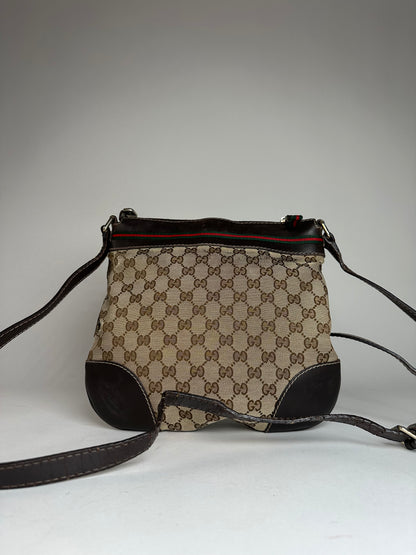 Vintage Gucci Monogram Shoulder / Crossbody Bag Beige Brown