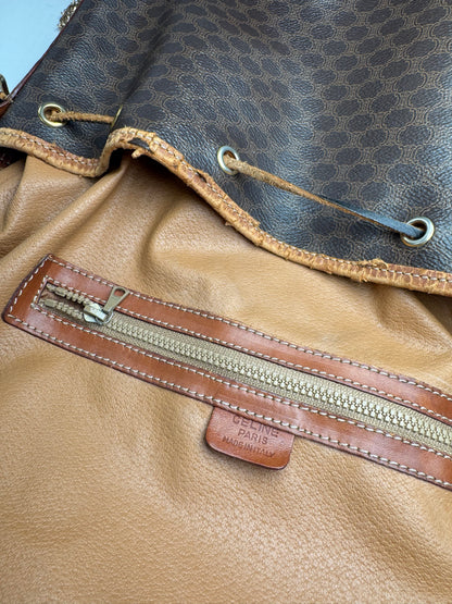 Vintage Celine Paris Sac Seau Monogram Leather Bag Brown