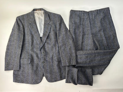 Vintage Givenchy Wool Suit Gray Blue Stripe M