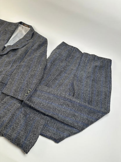 Vintage Givenchy Wool Suit Gray Blue Stripe M