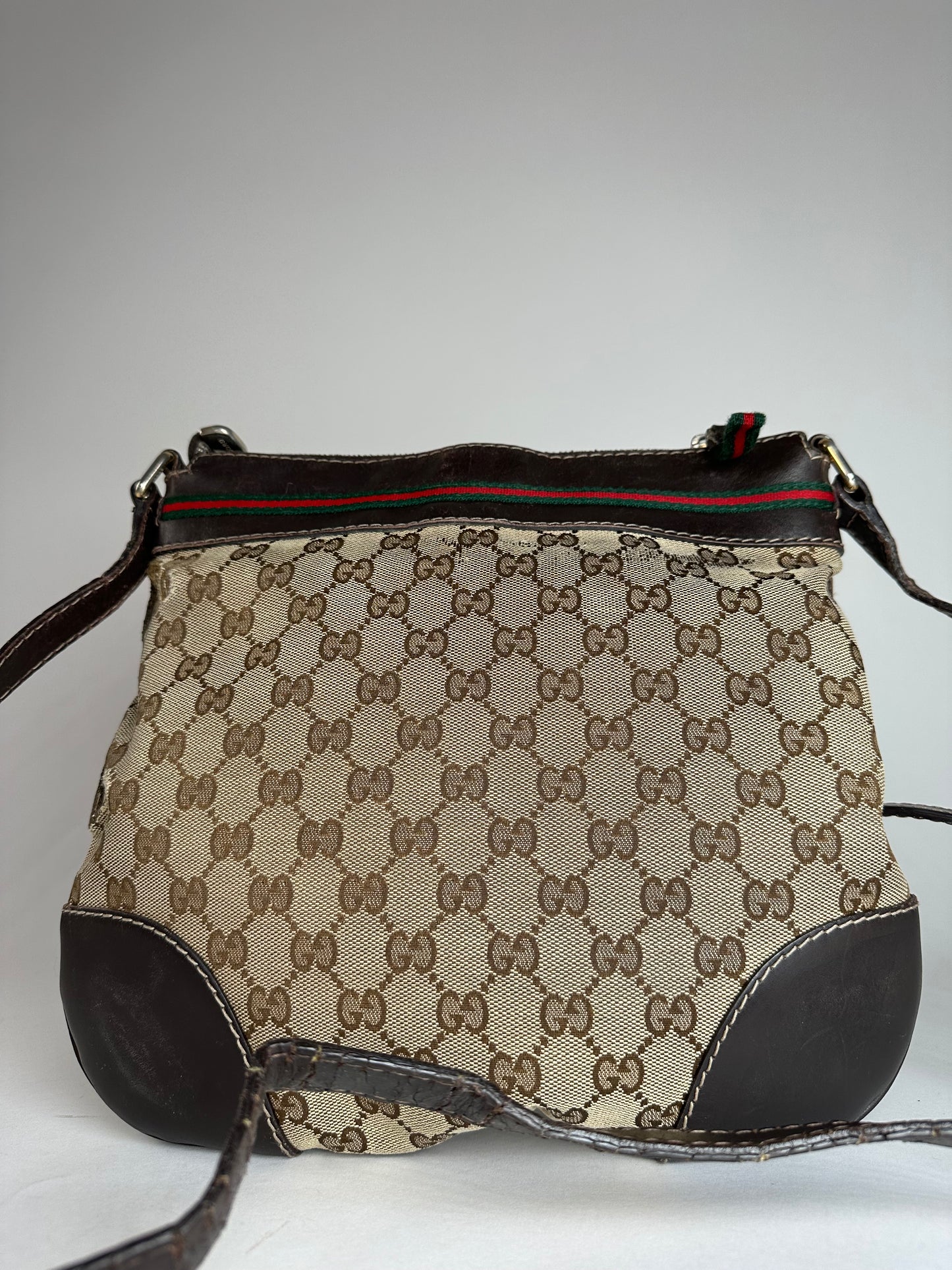 Vintage Gucci Monogram Shoulder / Crossbody Bag Beige Brown