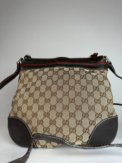 Vintage Gucci Monogram Shoulder / Crossbody Bag Beige Brown