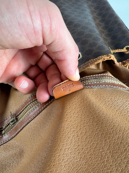 Vintage Celine Paris Sac Seau Monogram Leather Bag Brown