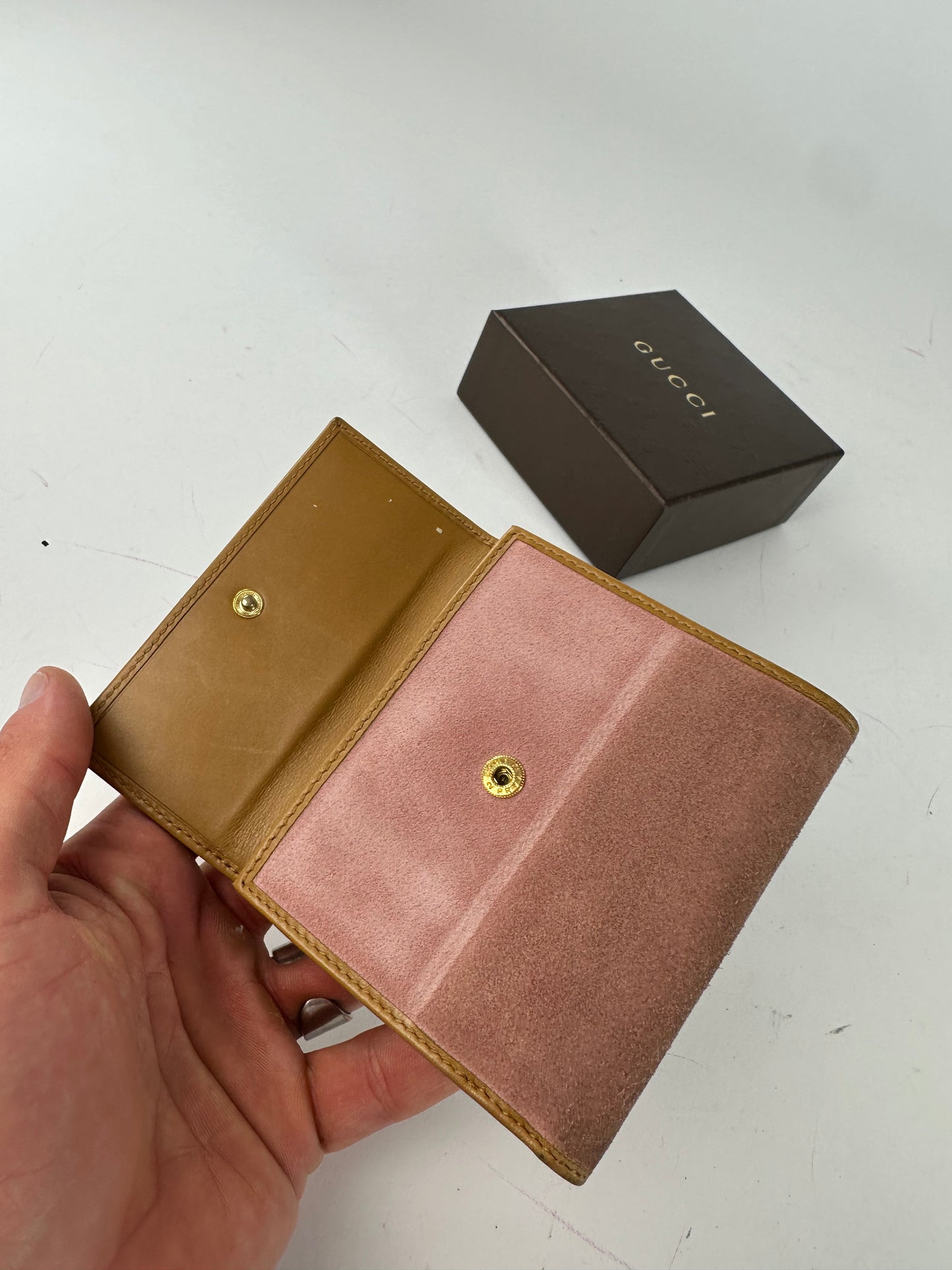 Vintage Gucci Jackie Suede Leather Wallet Pink Beige