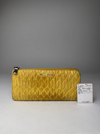 Vintage Miu Miu Metallasse Leather Wallet Yellow