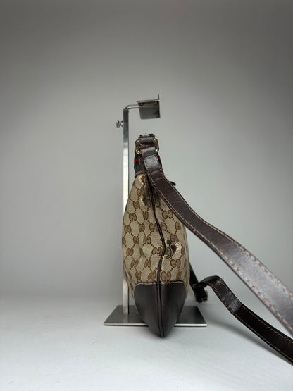 Vintage Gucci Monogram Shoulder / Crossbody Bag Beige Brown