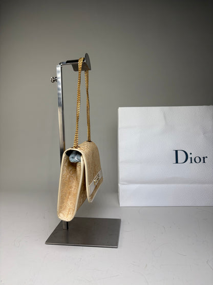 Vintage Dior Monogram Canvas Clutch Bag Cream Light Gold