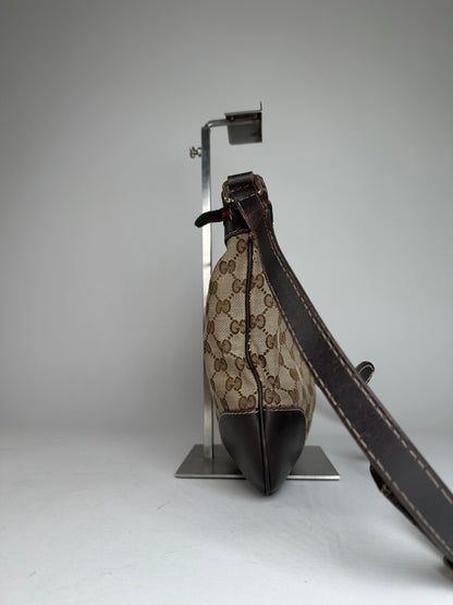Vintage Gucci Monogram Shoulder / Crossbody Bag Beige Brown