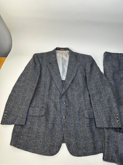 Vintage Givenchy Wool Suit Gray Blue Stripe M