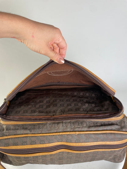 Vintage Loewe Monogram Canvas Shoulder Bag Brown Tan