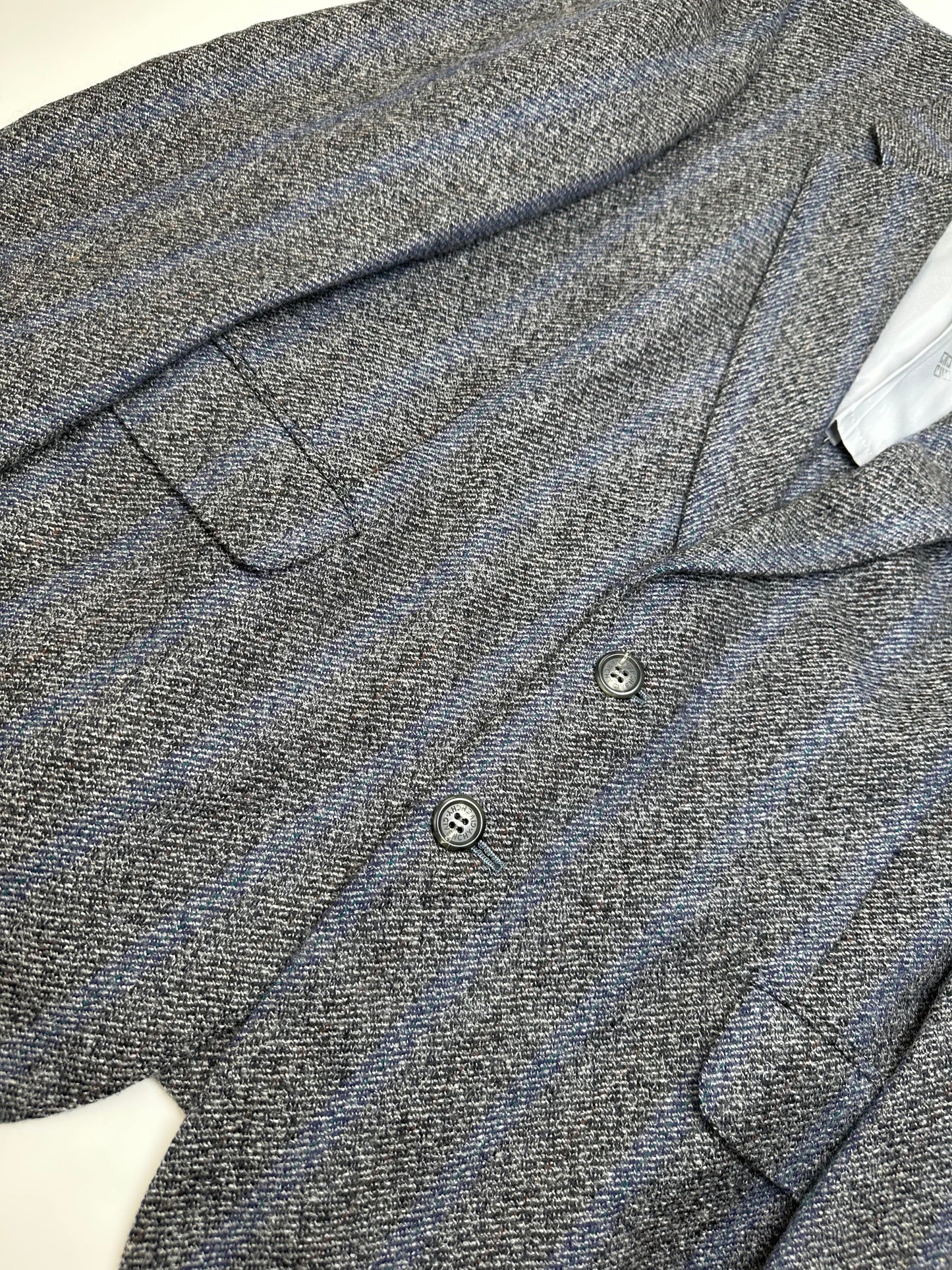 Vintage Givenchy Wool Suit Gray Blue Stripe M