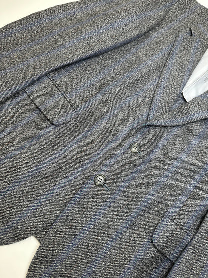 Vintage Givenchy Wool Suit Gray Blue Stripe M
