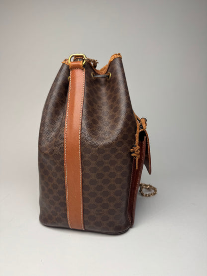 Vintage Celine Paris Sac Seau Monogram Leather Bag Brown