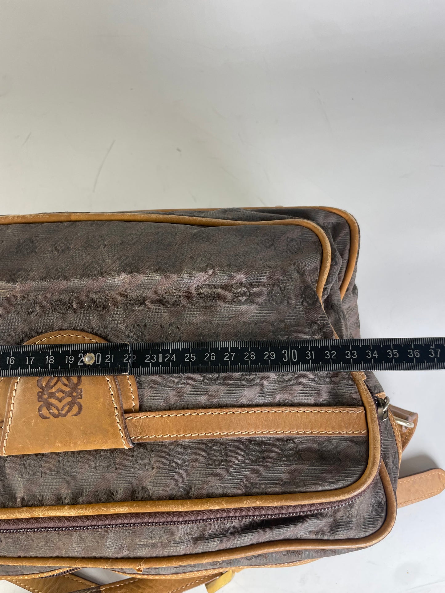 Vintage Loewe Monogram Canvas Shoulder Bag Brown Tan