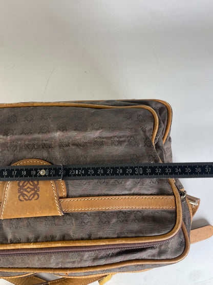Vintage Loewe Monogram Canvas Shoulder Bag Brown Tan