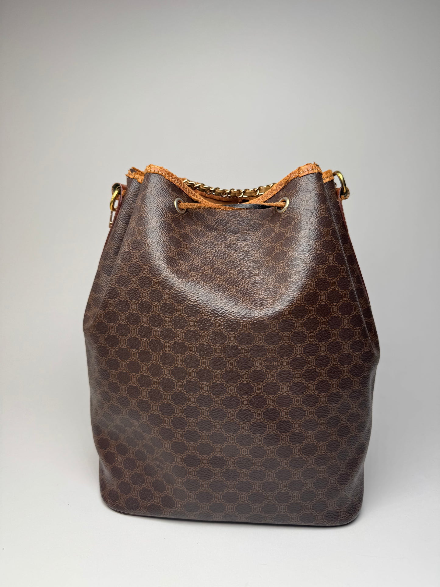 Vintage Celine Paris Sac Seau Monogram Leather Bag Brown