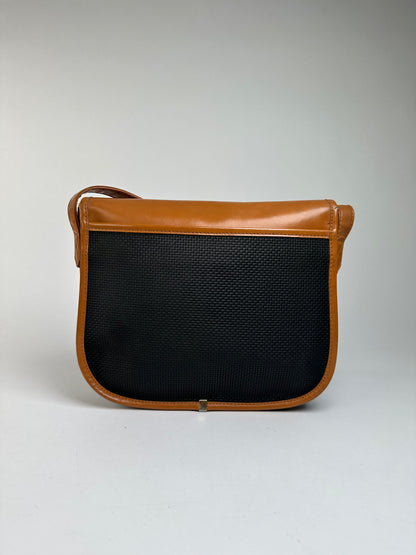 Vintage Yves Saint Laurent Flap Crossbody Bag Late 1980s Black Tan