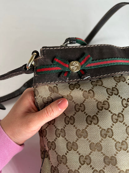 Vintage Gucci Monogram Shoulder / Crossbody Bag Beige Brown