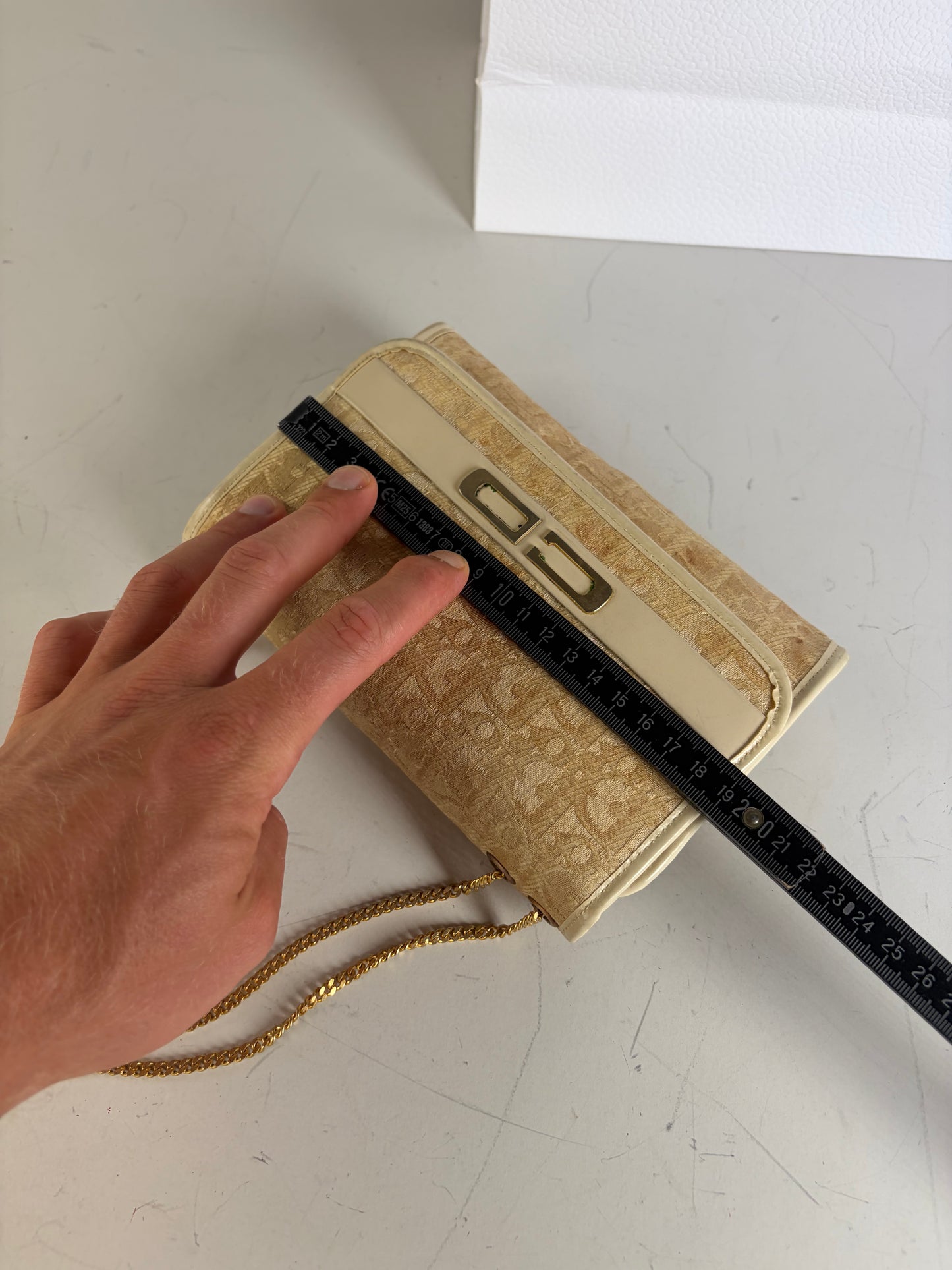 Vintage Dior Monogram Canvas Clutch Bag Cream Light Gold
