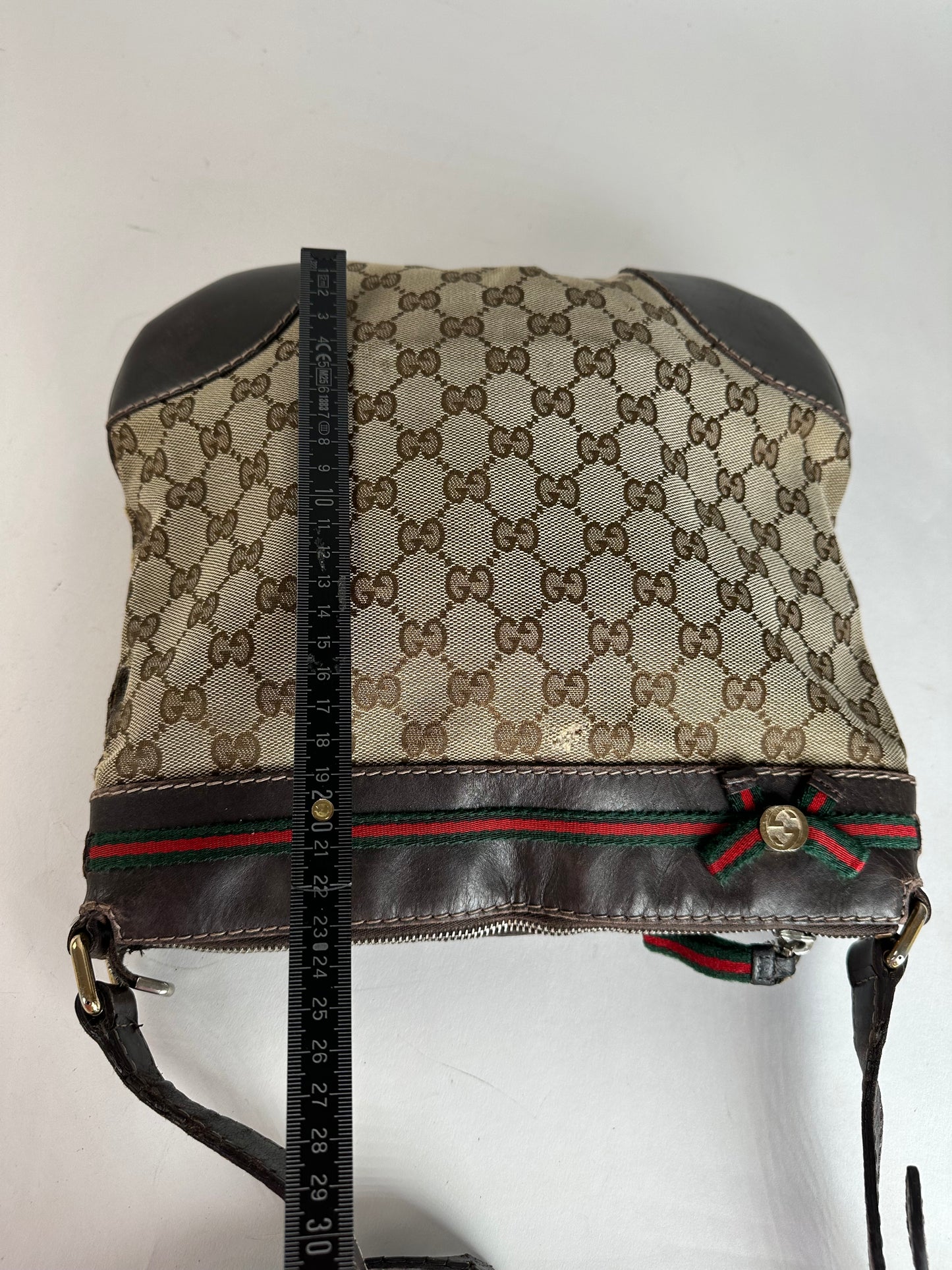 Vintage Gucci Monogram Shoulder / Crossbody Bag Beige Brown