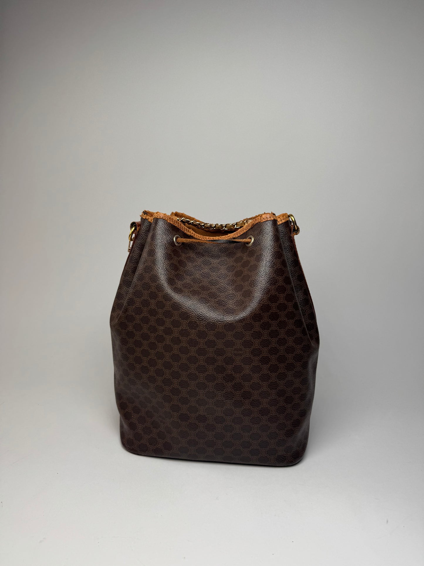 Vintage Celine Paris Sac Seau Monogram Leather Bag Brown