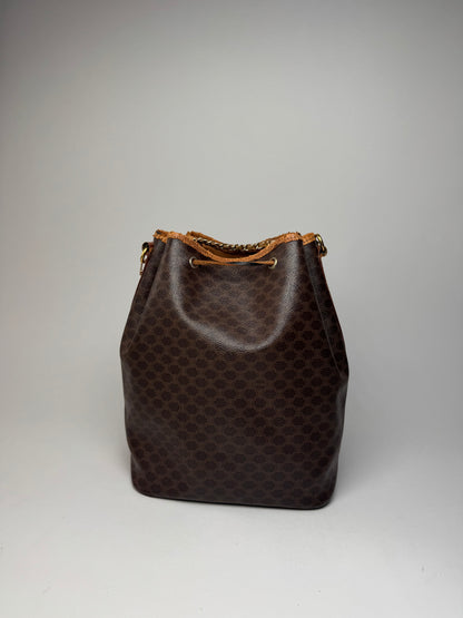 Vintage Celine Paris Sac Seau Monogram Leather Bag Brown