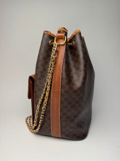 Vintage Celine Paris Sac Seau Monogram Leather Bag Brown