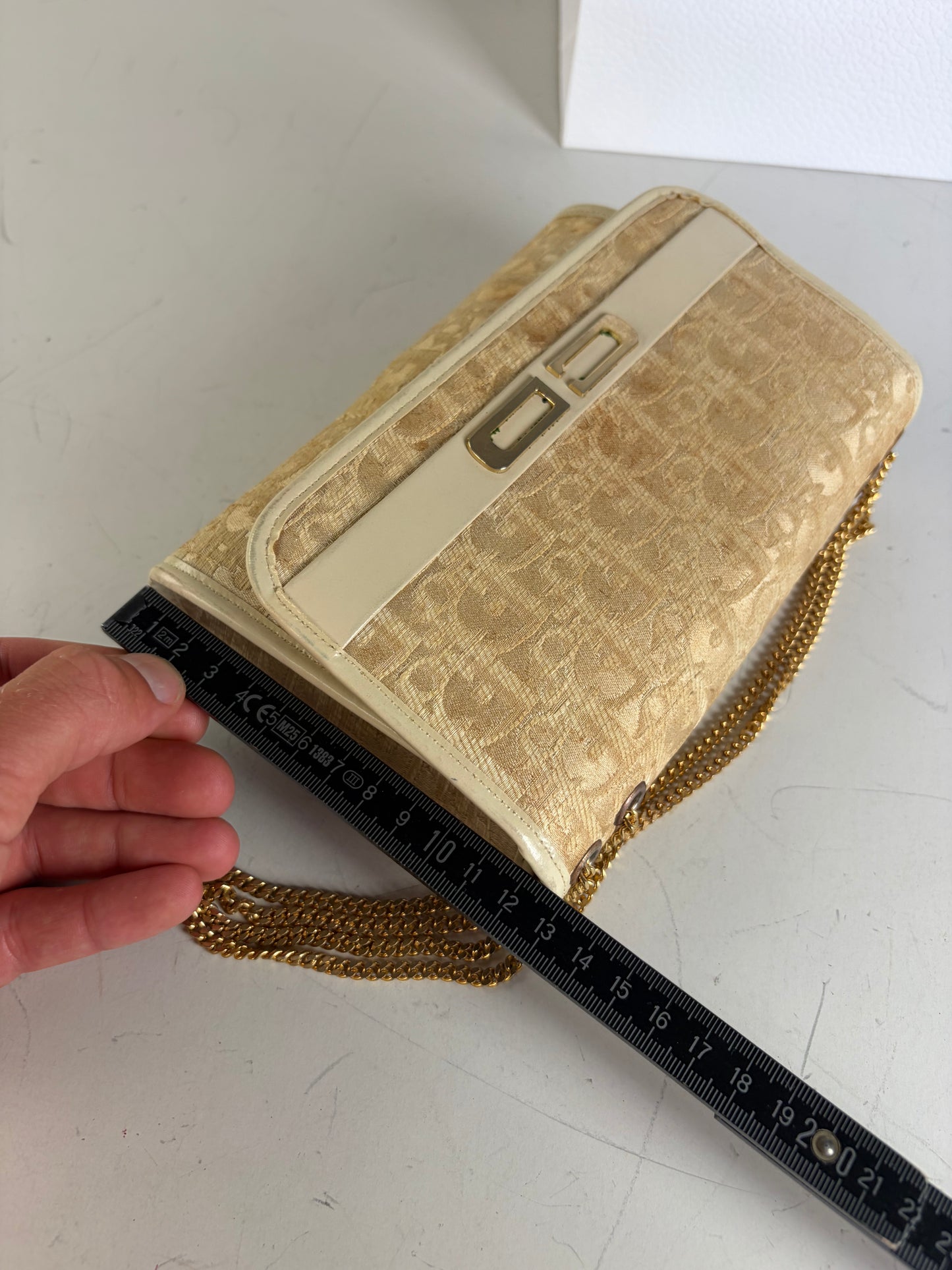 Vintage Dior Monogram Canvas Clutch Bag Cream Light Gold