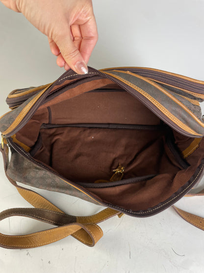 Vintage Loewe Monogram Canvas Shoulder Bag Brown Tan