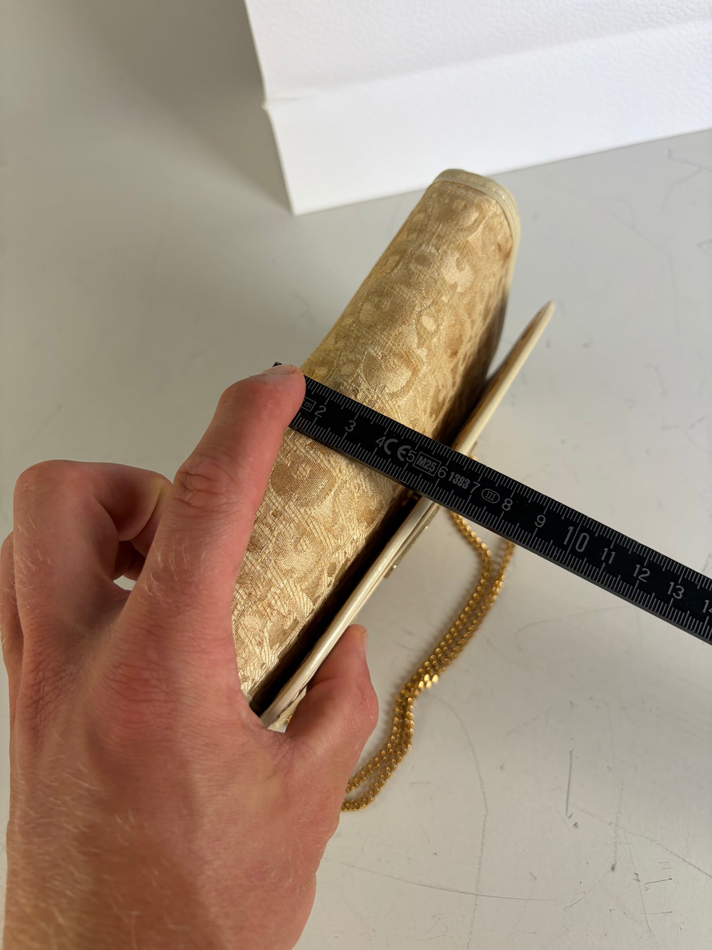 Vintage Dior Monogram Canvas Clutch Bag Cream Light Gold