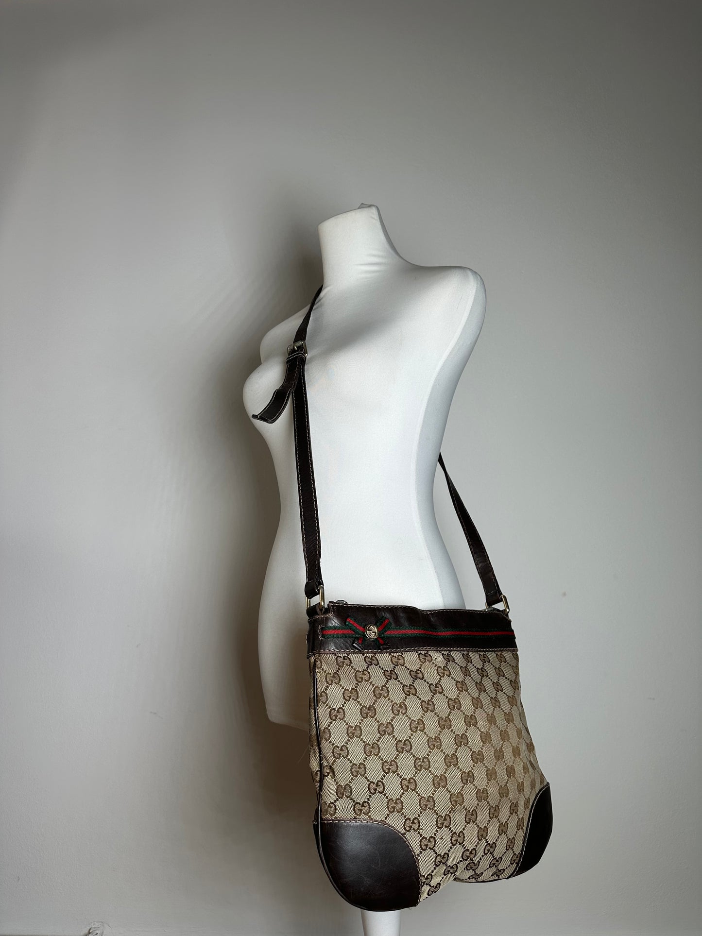Vintage Gucci Monogram Shoulder / Crossbody Bag Beige Brown