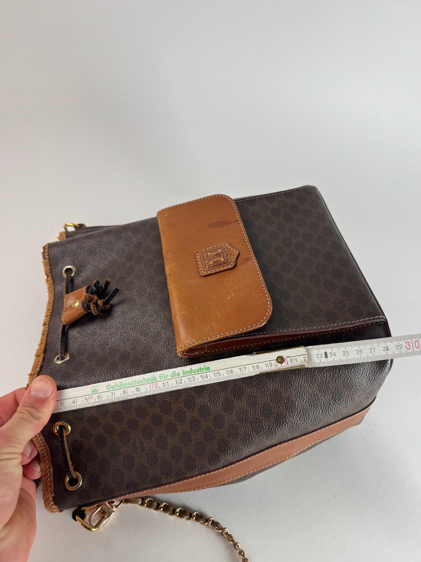 Vintage Celine Paris Sac Seau Monogram Leather Bag Brown