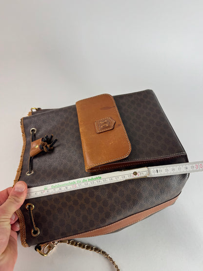 Vintage Celine Paris Sac Seau Monogram Leather Bag Brown