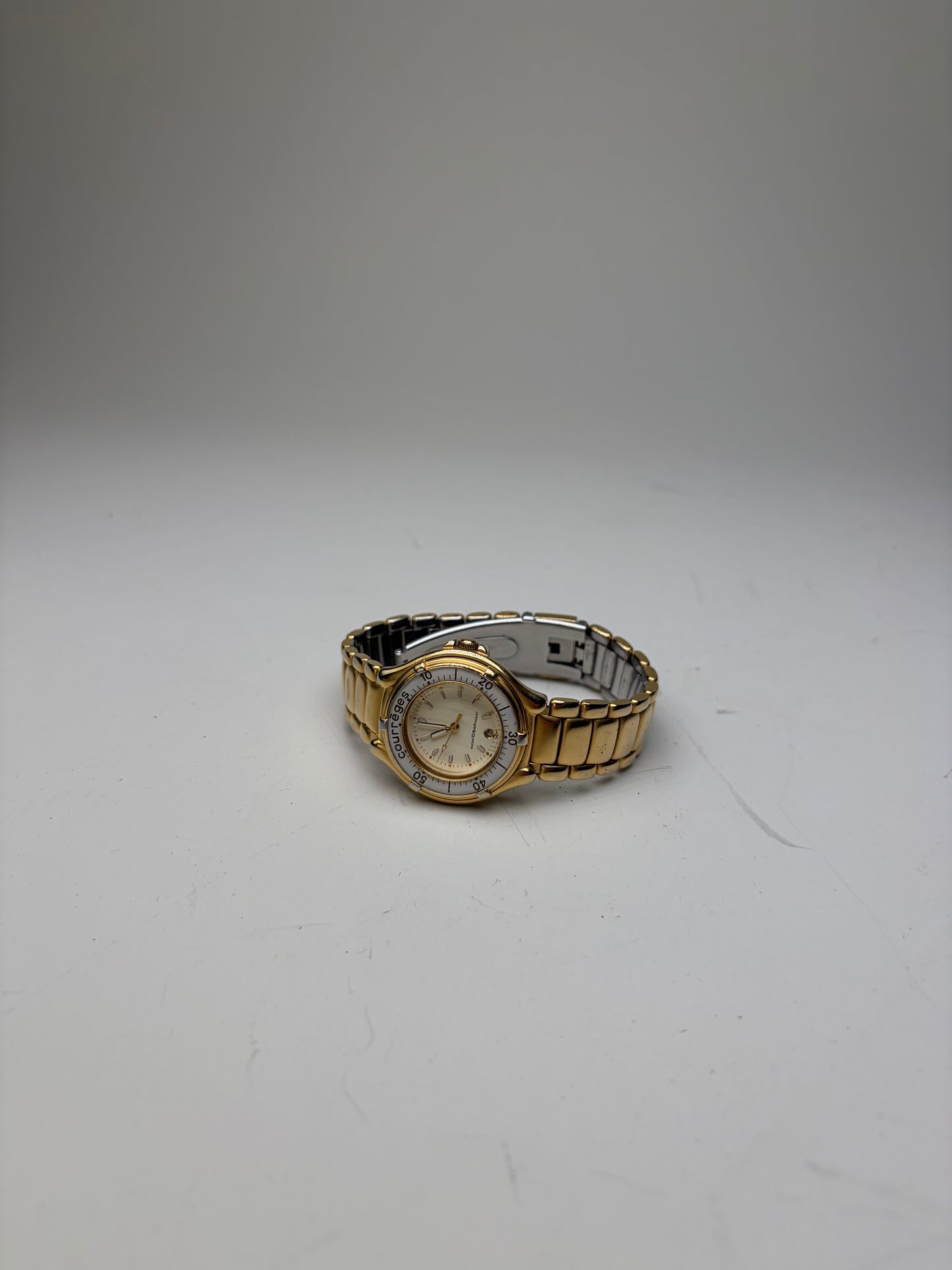 Vintage Courreges Stainless Steel Bracelet Watch Gold Silver