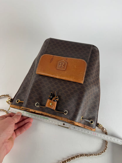 Vintage Celine Paris Sac Seau Monogram Leather Bag Brown