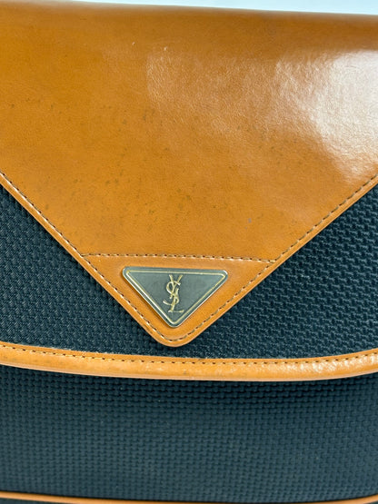 Vintage Yves Saint Laurent Flap Crossbody Bag Late 1980s Black Tan