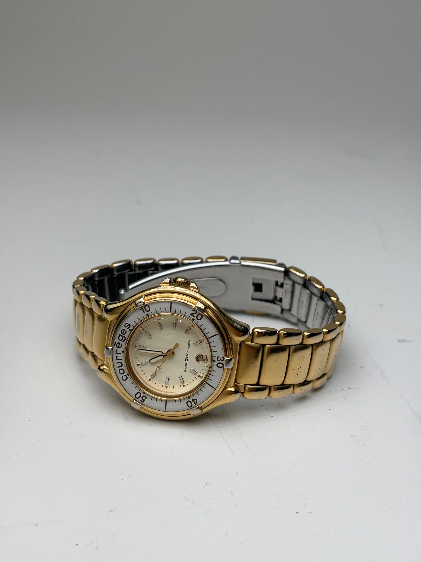 Vintage Courreges Stainless Steel Bracelet Watch Gold Silver