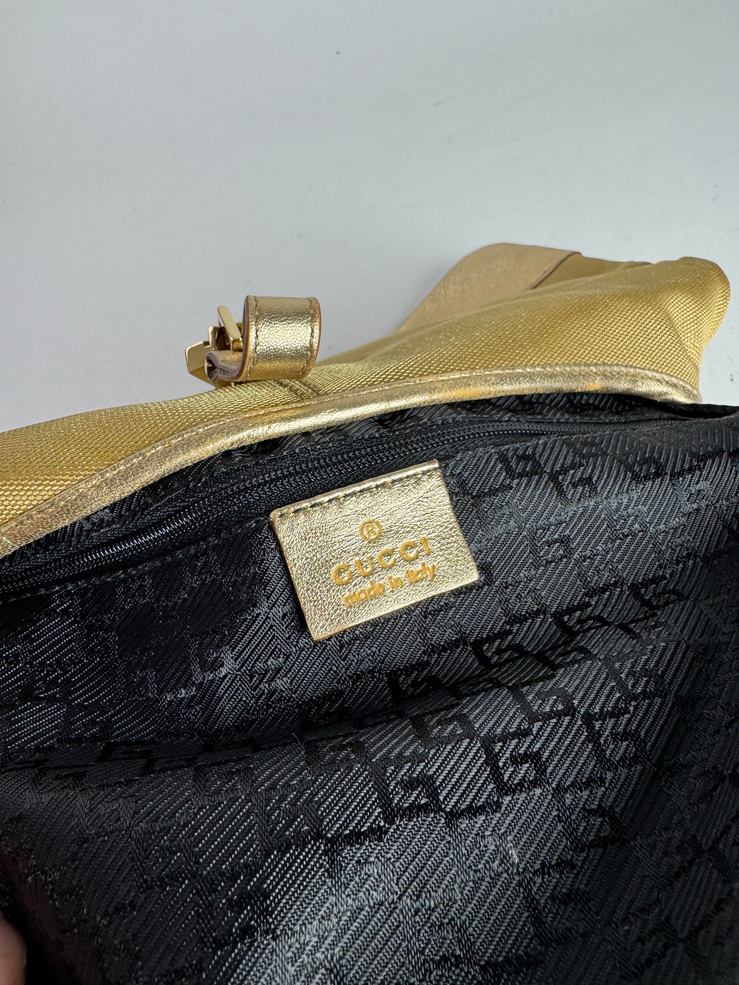 Sac Jackie vintage en cuir et toile Gucci doré