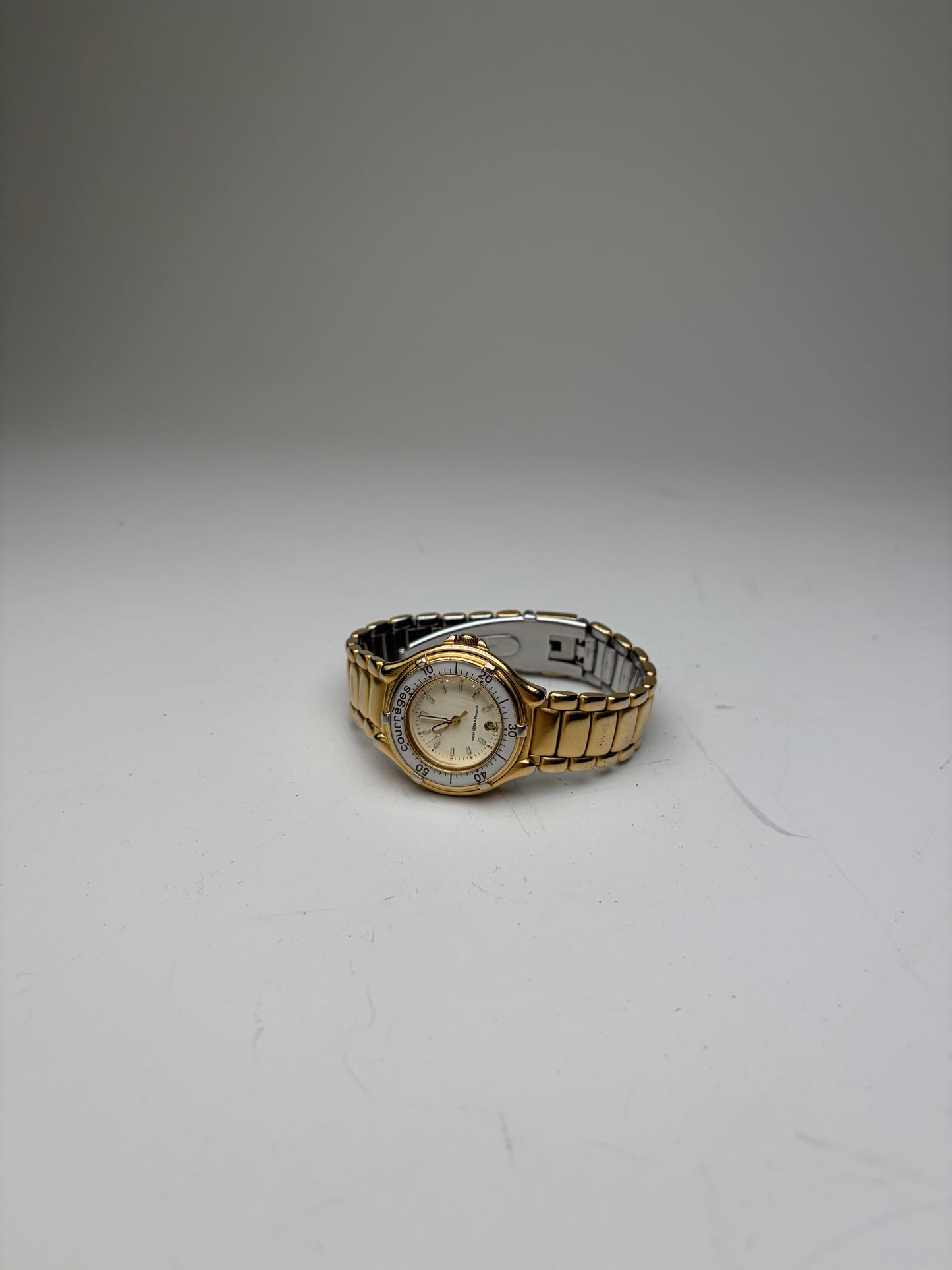 Vintage Courreges Stainless Steel Bracelet Watch Gold Silver