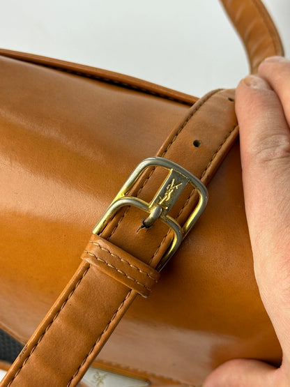 Vintage Yves Saint Laurent Flap Crossbody Bag Late 1980s Black Tan