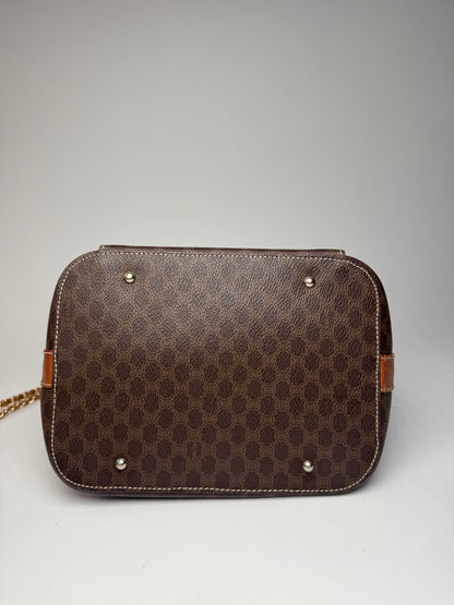 Vintage Celine Paris Sac Seau Monogram Leather Bag Brown