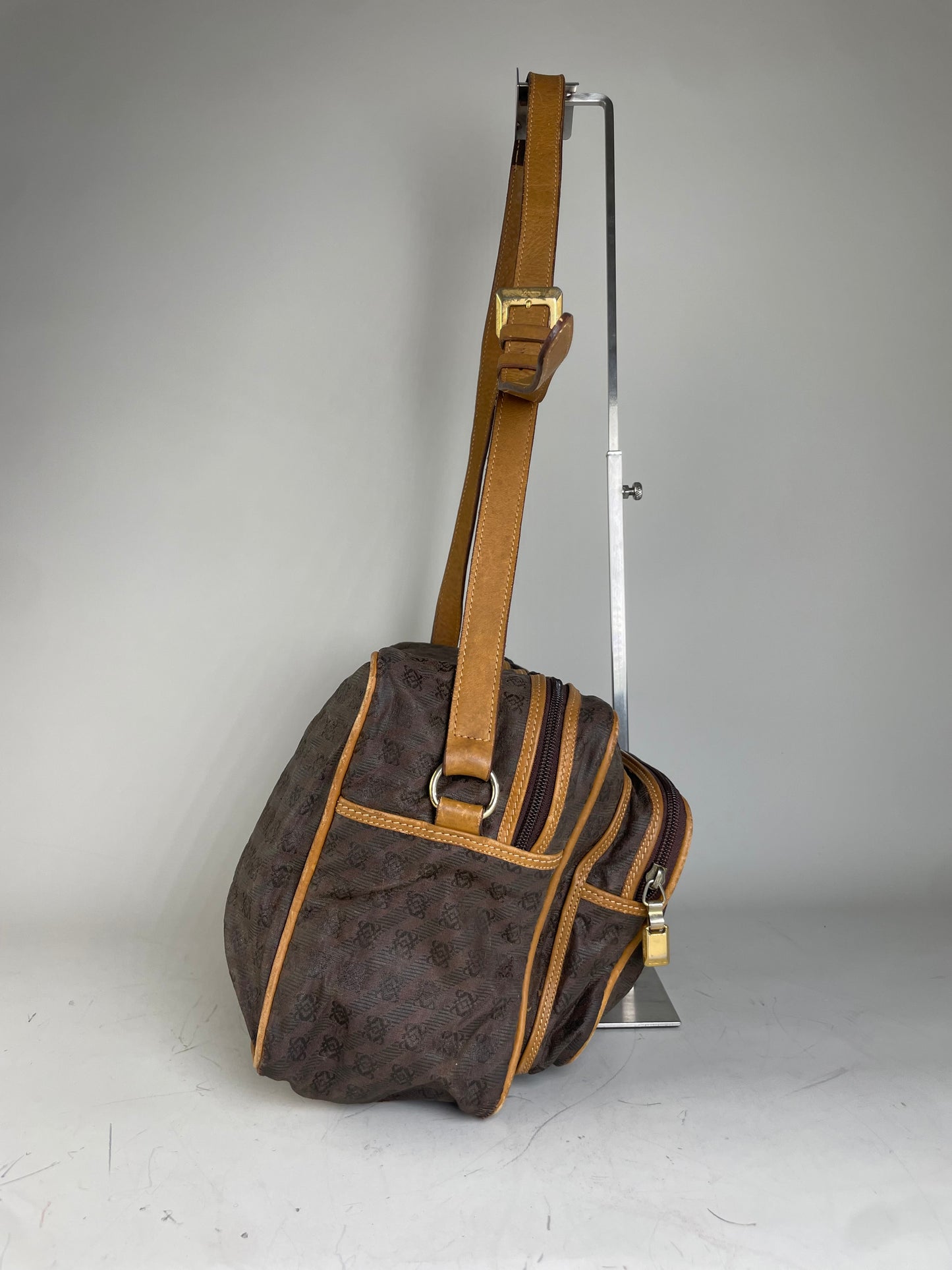 Vintage Loewe Monogram Canvas Shoulder Bag Brown Tan