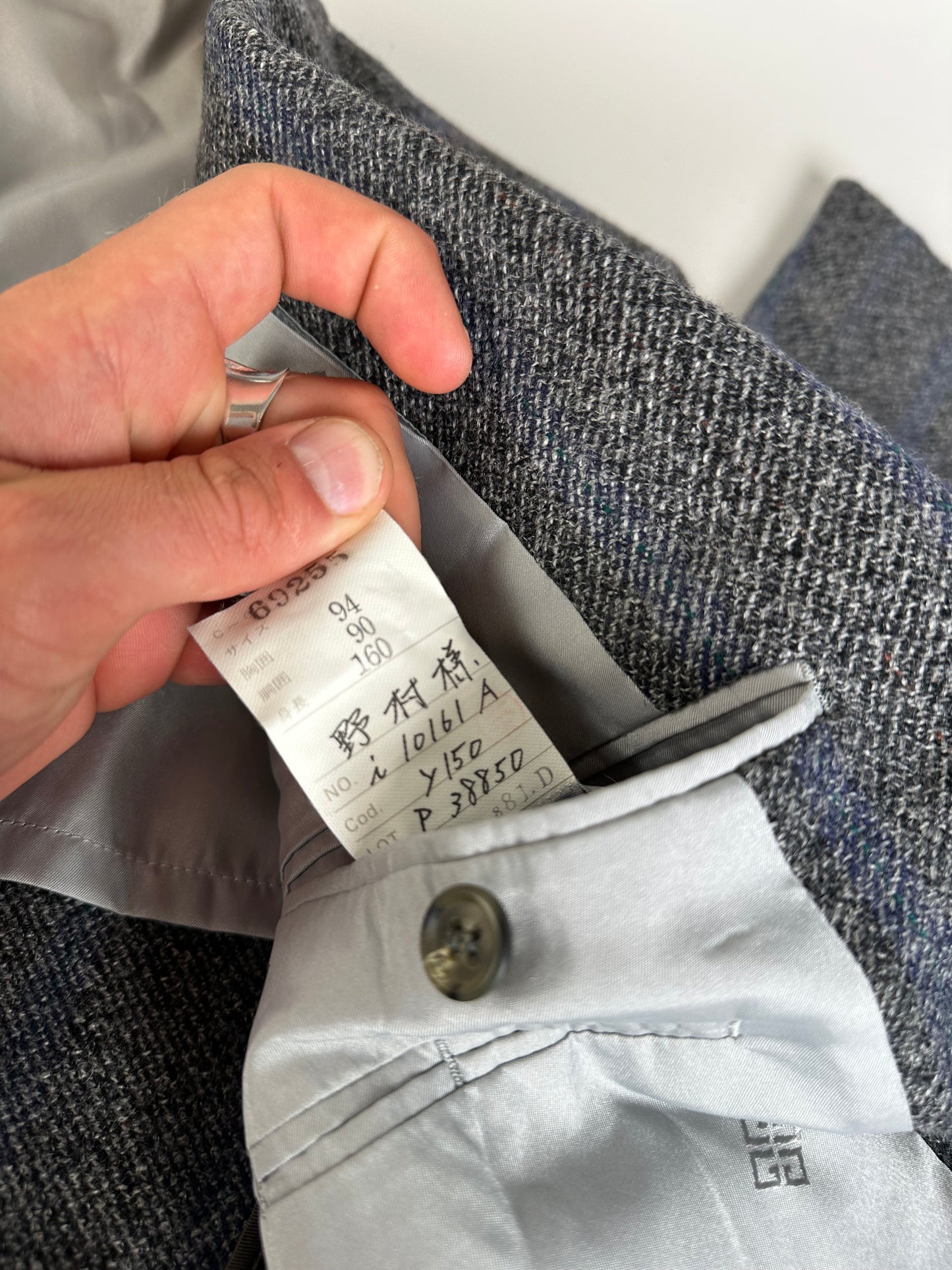 Vintage Givenchy Wool Suit Gray Blue Stripe M