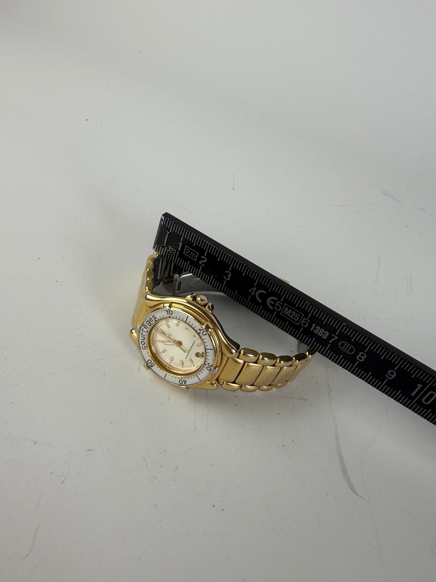 Vintage Courreges Stainless Steel Bracelet Watch Gold Silver