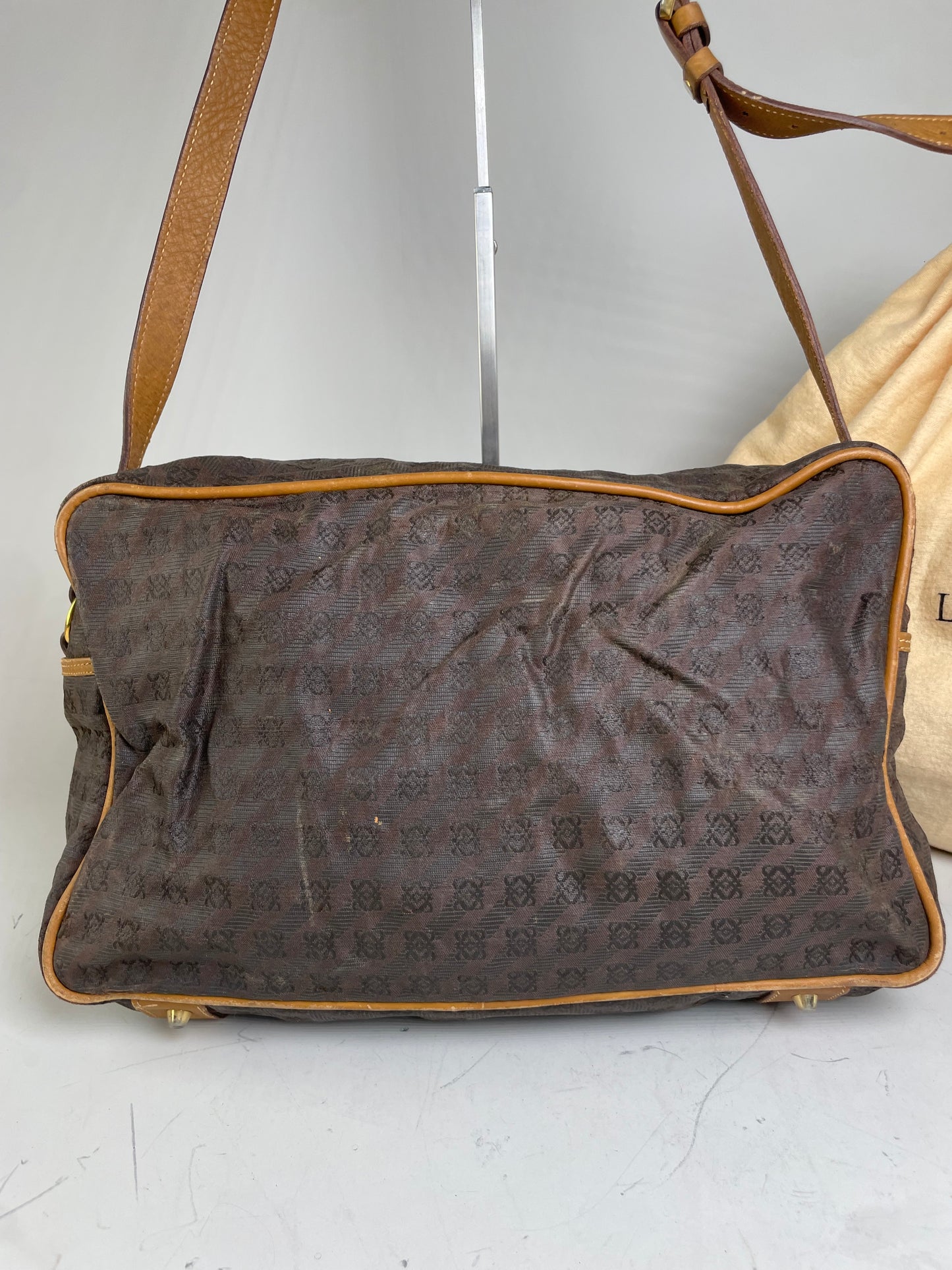 Vintage Loewe Monogram Canvas Shoulder Bag Brown Tan